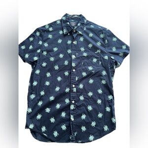 J. Crew Navy Button-Up Shirt with Light Teal Turtle Print